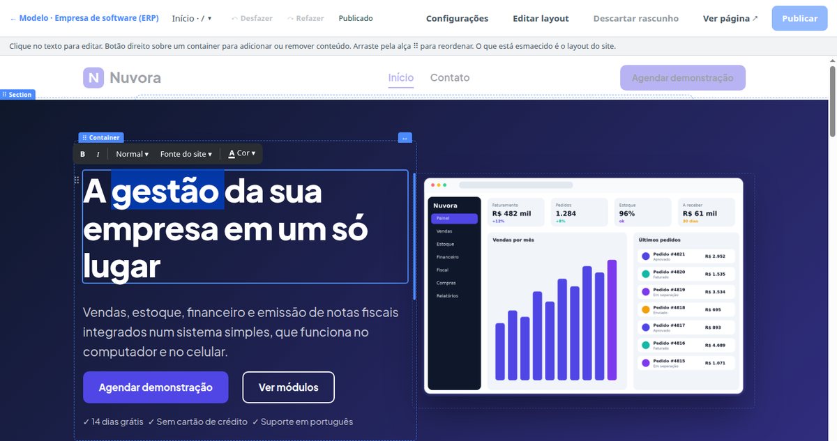 Editor do WebLab com um título selecionado e a barra de formatação aberta